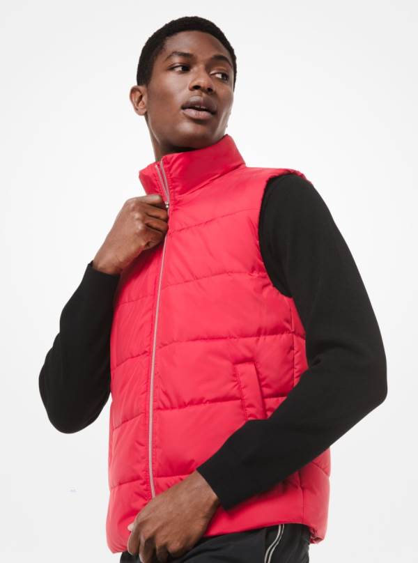 Panske Bundy Michael Kors Quilted Puffer Vest Červené - Oblecenie Michael Kors Sleva | YUOWA-8029